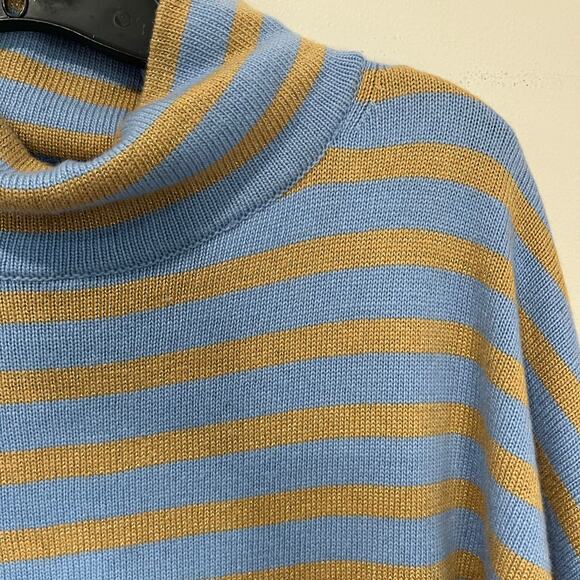 Talbots Metallic Stripe Turtleneck Sweater L Blue Tan Knit Winter Classic Preppy - Picture 9 of 9